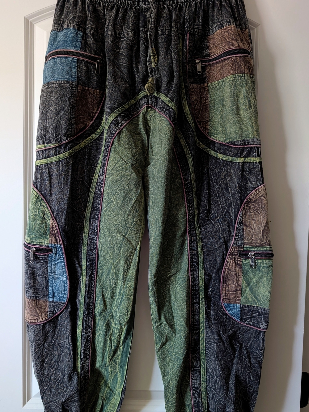 Multi-Color Hippie Deadhead Patchwork Cargo Pants  OS
